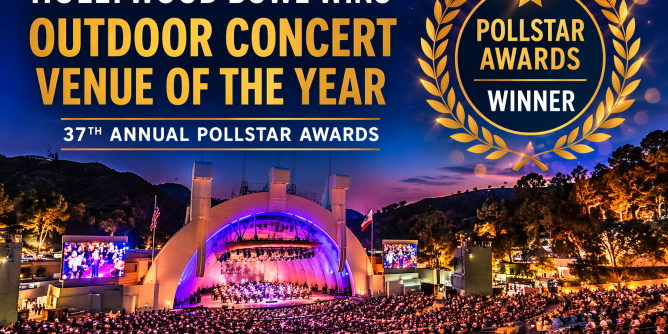 Hollywood Bowl outdoor concert venue at night with stage and audience