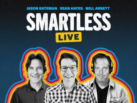 SmartLess podcast live show at the Hollywood Bowl with audience and stage