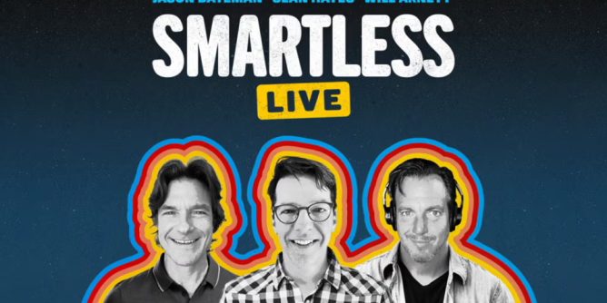 SmartLess podcast live show at the Hollywood Bowl with audience and stage
