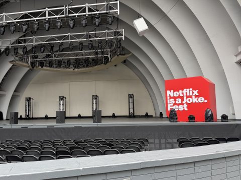 Netflix Is a Joke Fest stage setup at the Hollywood Bowl before a comedy performance